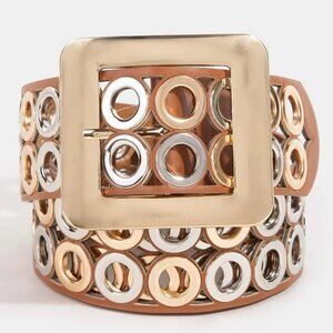 Intricate Grommet Mesh Faux Leather Belt
